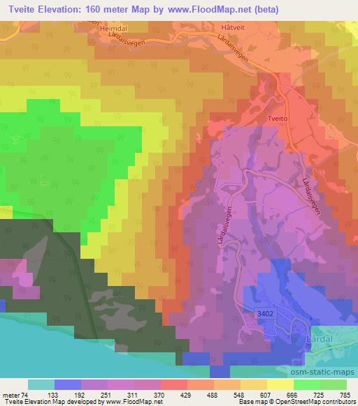 Tveite,Norway Elevation Map