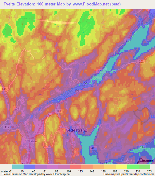 Tveite,Norway Elevation Map