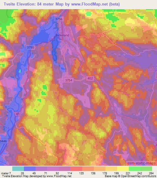 Tveite,Norway Elevation Map