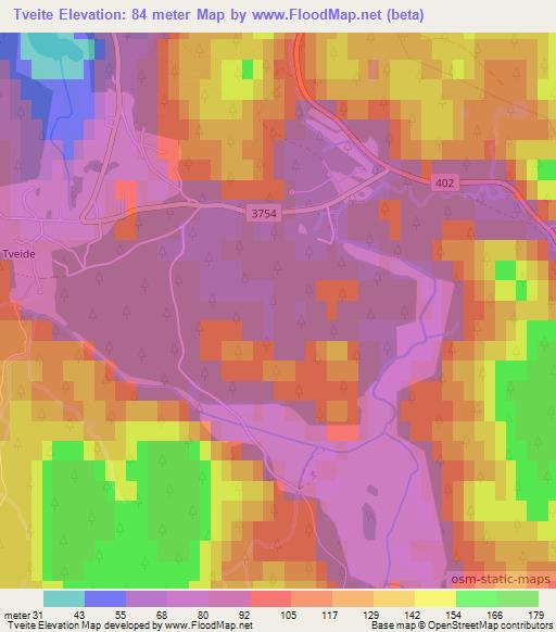 Tveite,Norway Elevation Map