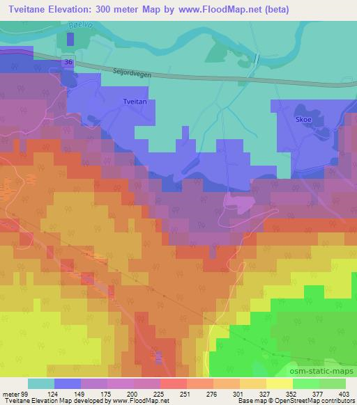 Tveitane,Norway Elevation Map