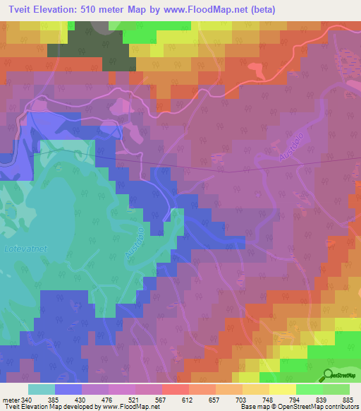 Tveit,Norway Elevation Map
