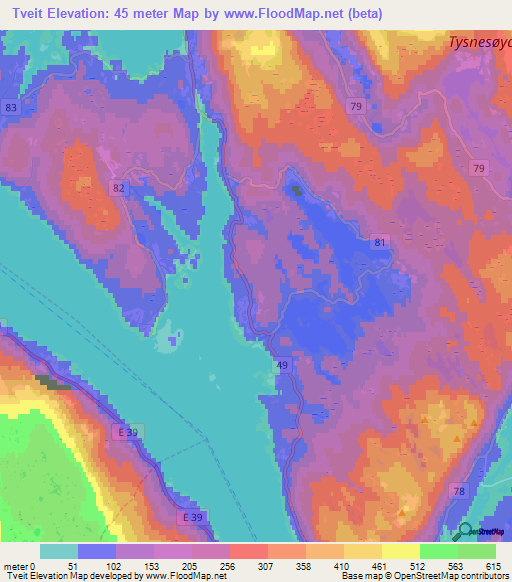 Tveit,Norway Elevation Map