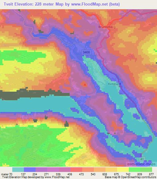 Tveit,Norway Elevation Map