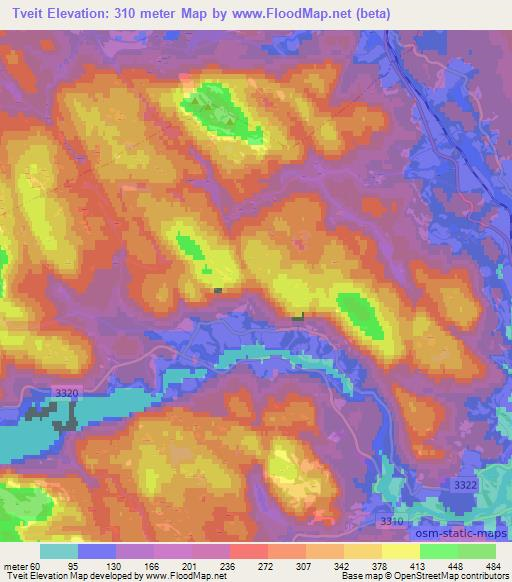 Tveit,Norway Elevation Map