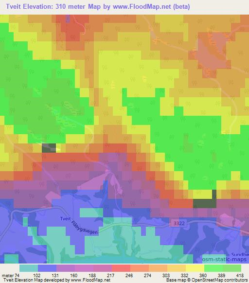 Tveit,Norway Elevation Map
