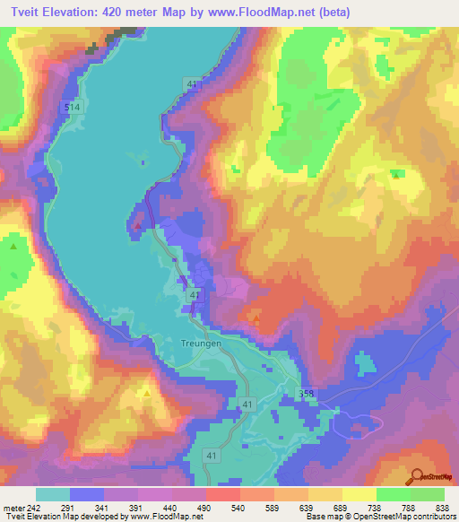 Tveit,Norway Elevation Map