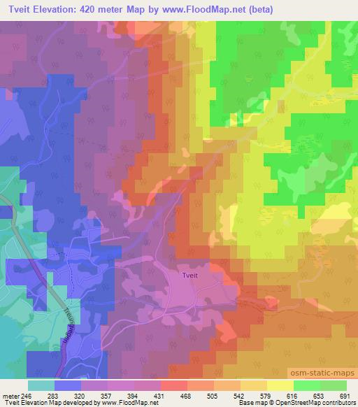 Tveit,Norway Elevation Map
