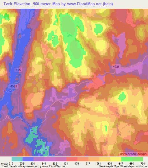 Tveit,Norway Elevation Map