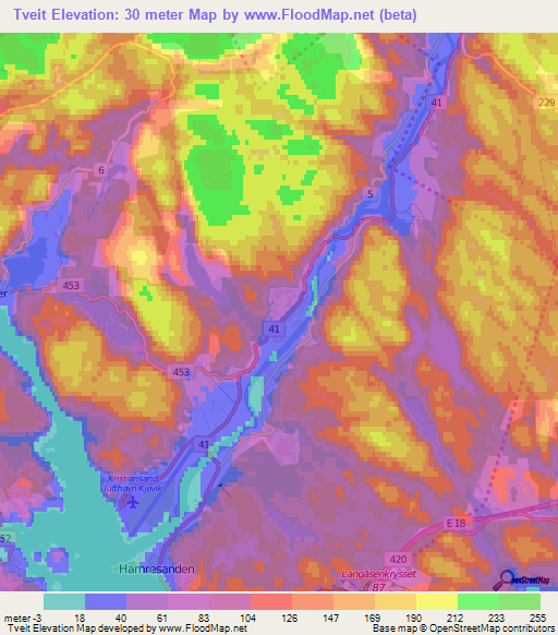 Tveit,Norway Elevation Map
