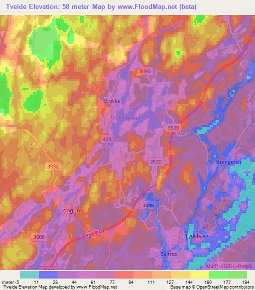 Tveide,Norway Elevation Map
