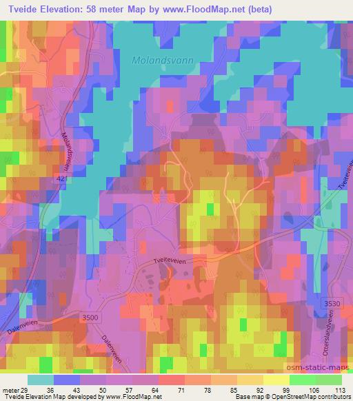 Tveide,Norway Elevation Map