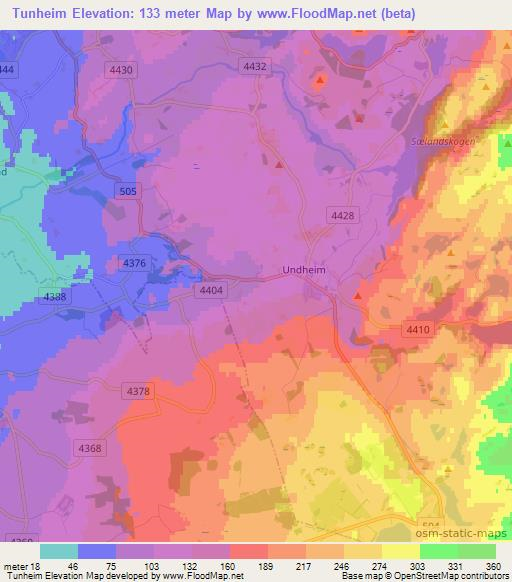 Tunheim,Norway Elevation Map