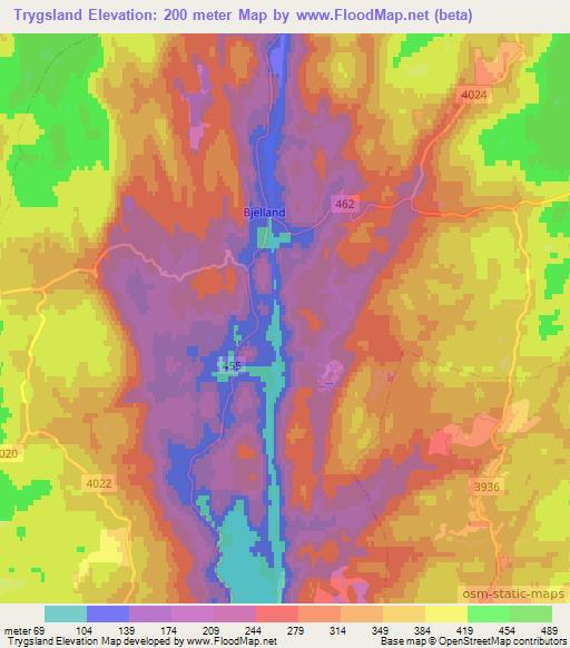 Trygsland,Norway Elevation Map