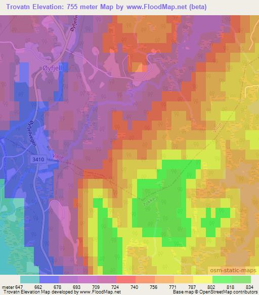 Trovatn,Norway Elevation Map
