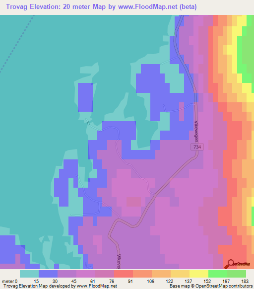 Trovag,Norway Elevation Map