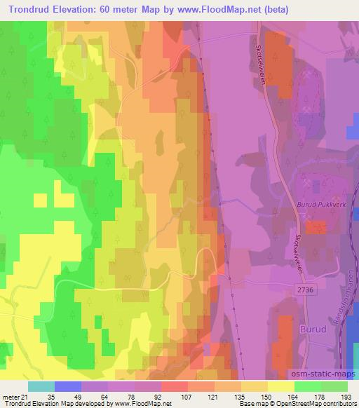 Trondrud,Norway Elevation Map