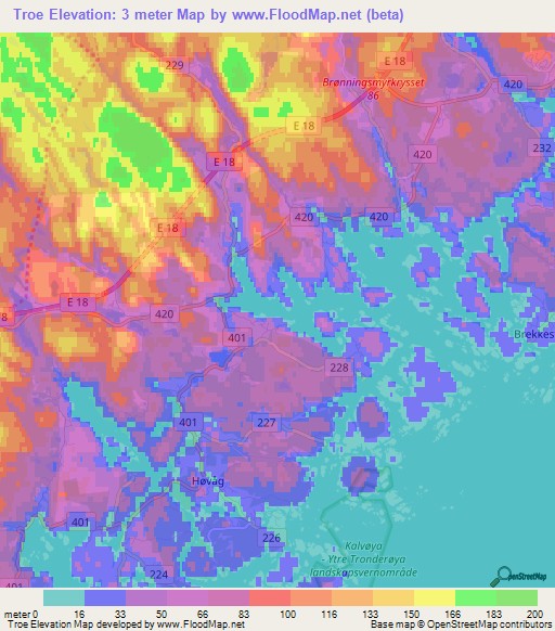 Troe,Norway Elevation Map