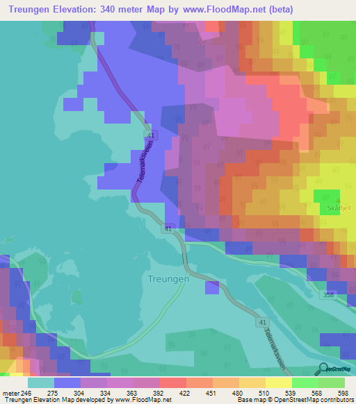 Treungen,Norway Elevation Map