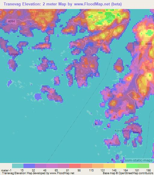 Tranevag,Norway Elevation Map