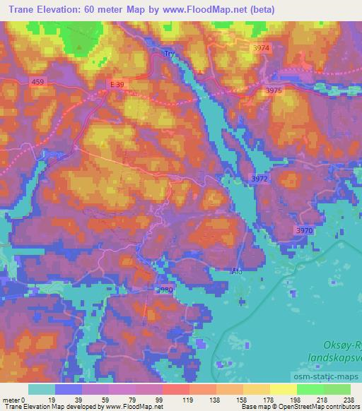 Trane,Norway Elevation Map