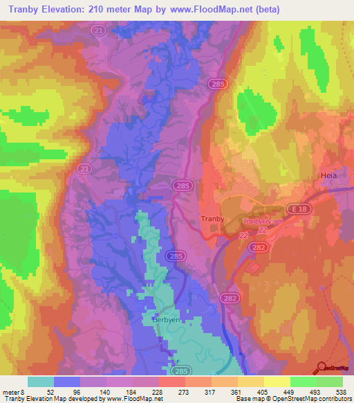 Tranby,Norway Elevation Map