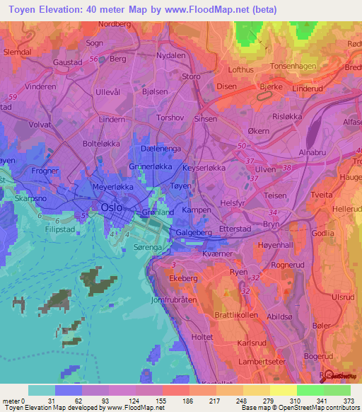 Toyen,Norway Elevation Map