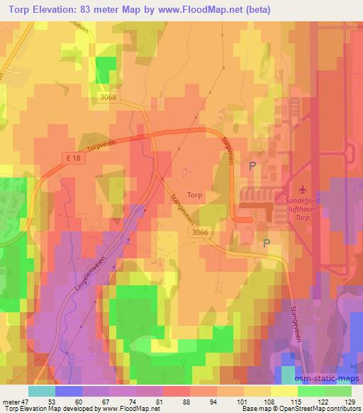 Torp,Norway Elevation Map