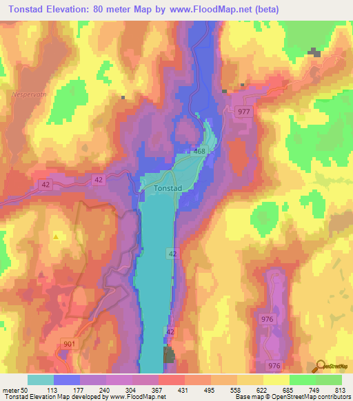 Tonstad,Norway Elevation Map