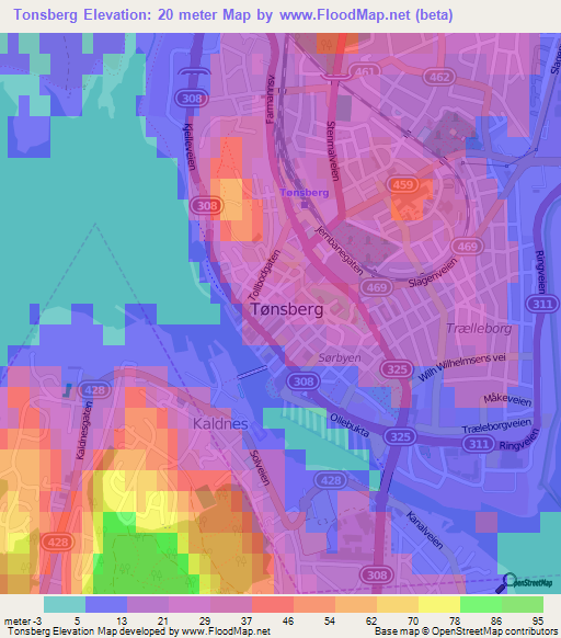 Tonsberg,Norway Elevation Map