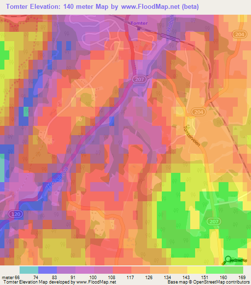 Tomter,Norway Elevation Map
