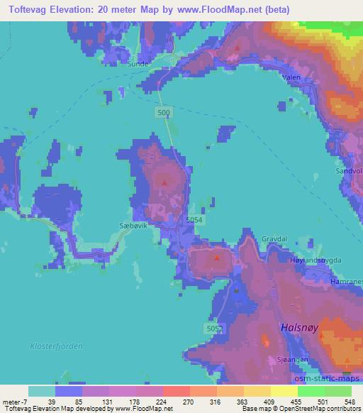 Toftevag,Norway Elevation Map