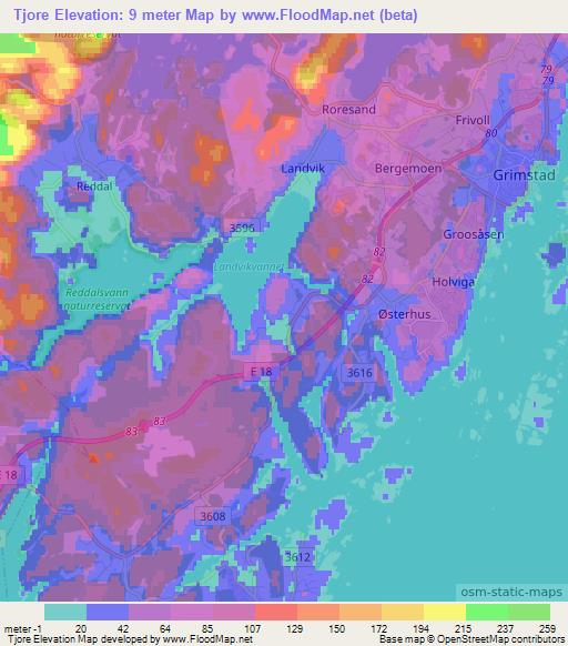 Tjore,Norway Elevation Map
