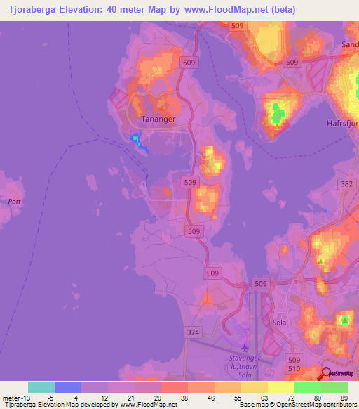 Tjoraberga,Norway Elevation Map