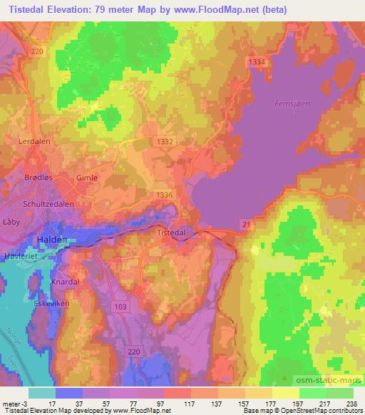 Tistedal,Norway Elevation Map