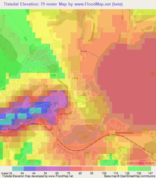 Tistedal,Norway Elevation Map