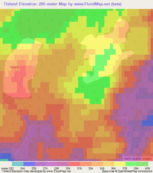 Tisland,Norway Elevation Map