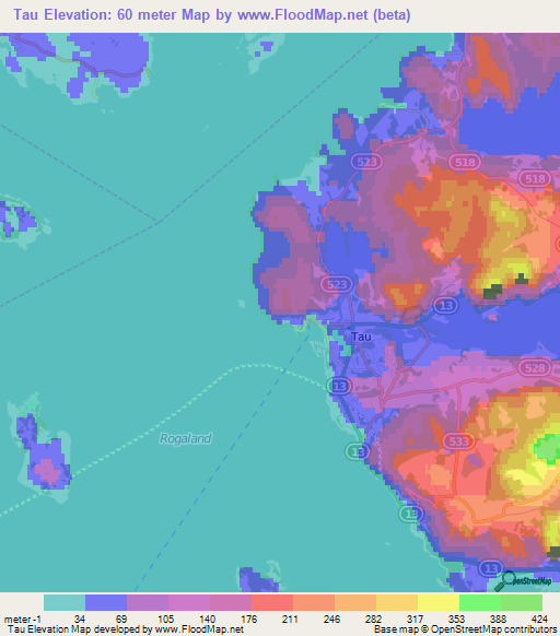 Tau,Norway Elevation Map