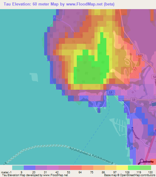 Tau,Norway Elevation Map