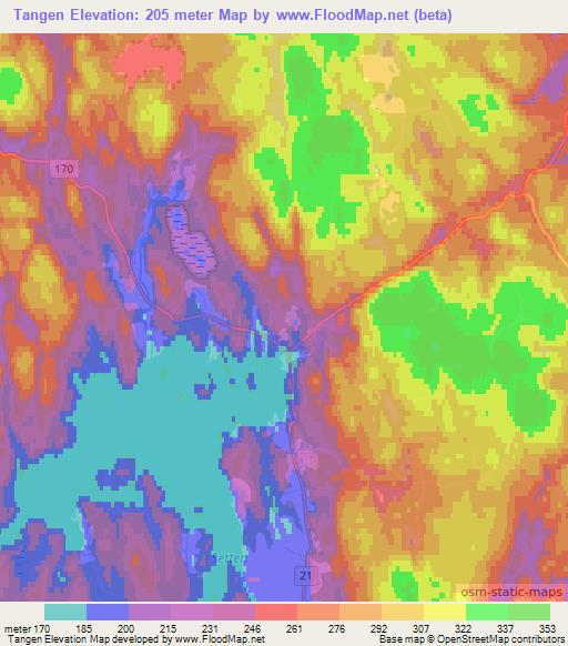 Tangen,Norway Elevation Map
