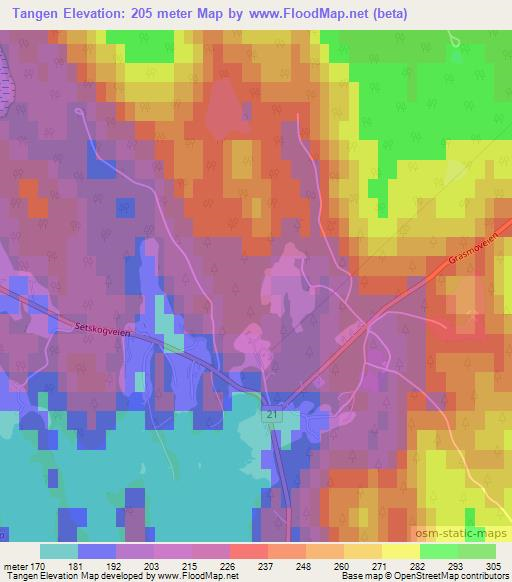Tangen,Norway Elevation Map