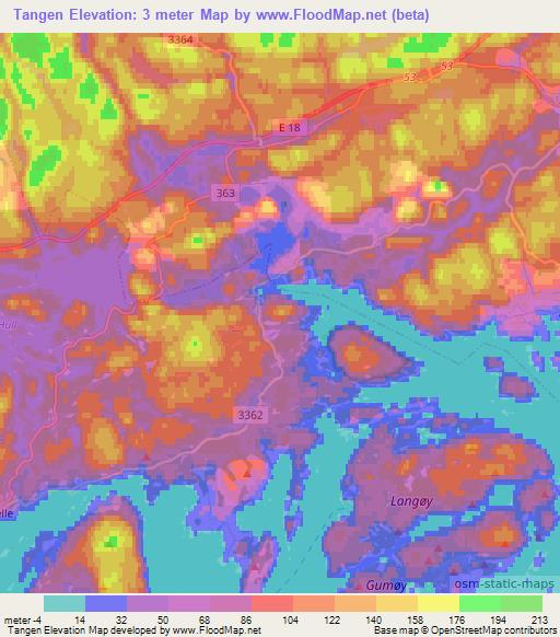 Tangen,Norway Elevation Map