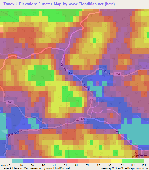 Tanevik,Norway Elevation Map
