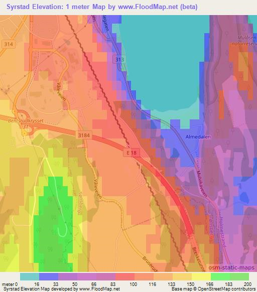 Syrstad,Norway Elevation Map
