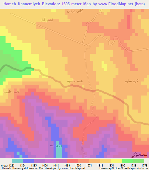 Hameh Khanemiyeh,Iran Elevation Map