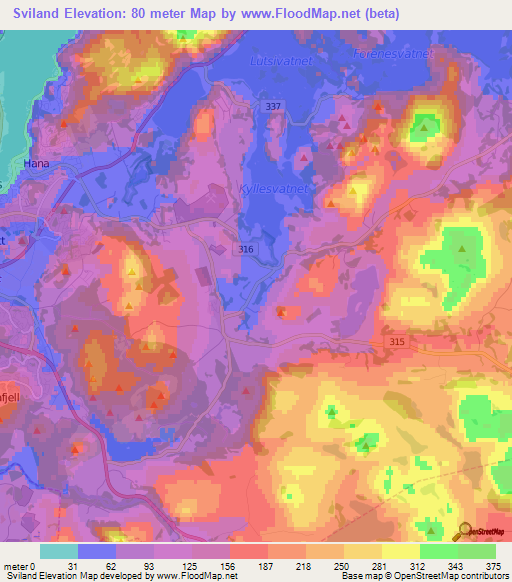Sviland,Norway Elevation Map