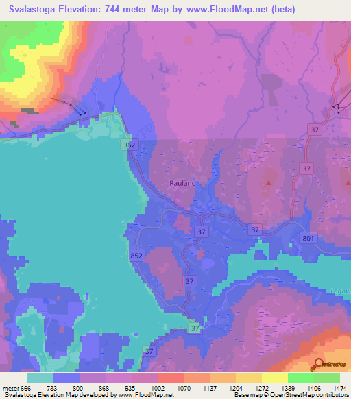 Svalastoga,Norway Elevation Map