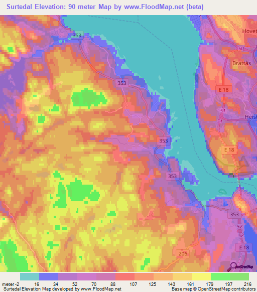 Surtedal,Norway Elevation Map