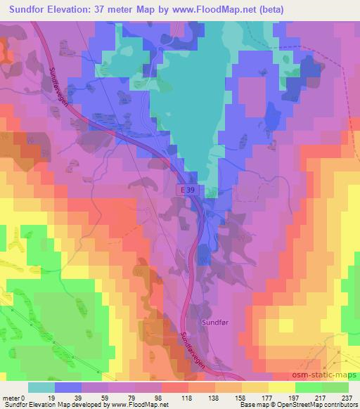 Sundfor,Norway Elevation Map