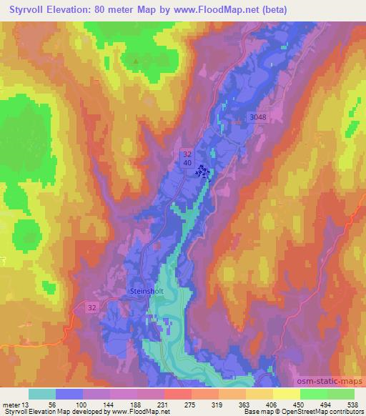 Styrvoll,Norway Elevation Map